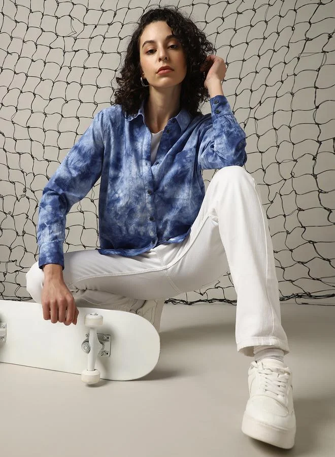 هوبرهولمي قميص نسائي قطن واسع بطبعة تاي داي كاجوال