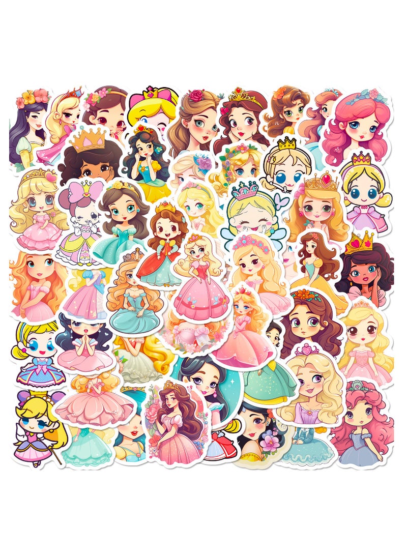 50pcs cartoon little girl princess dress stickers ,princess stickers for girls, cartoon princess stickers for water bottles scrapbook laptop phone skateboard bike  - Image 1