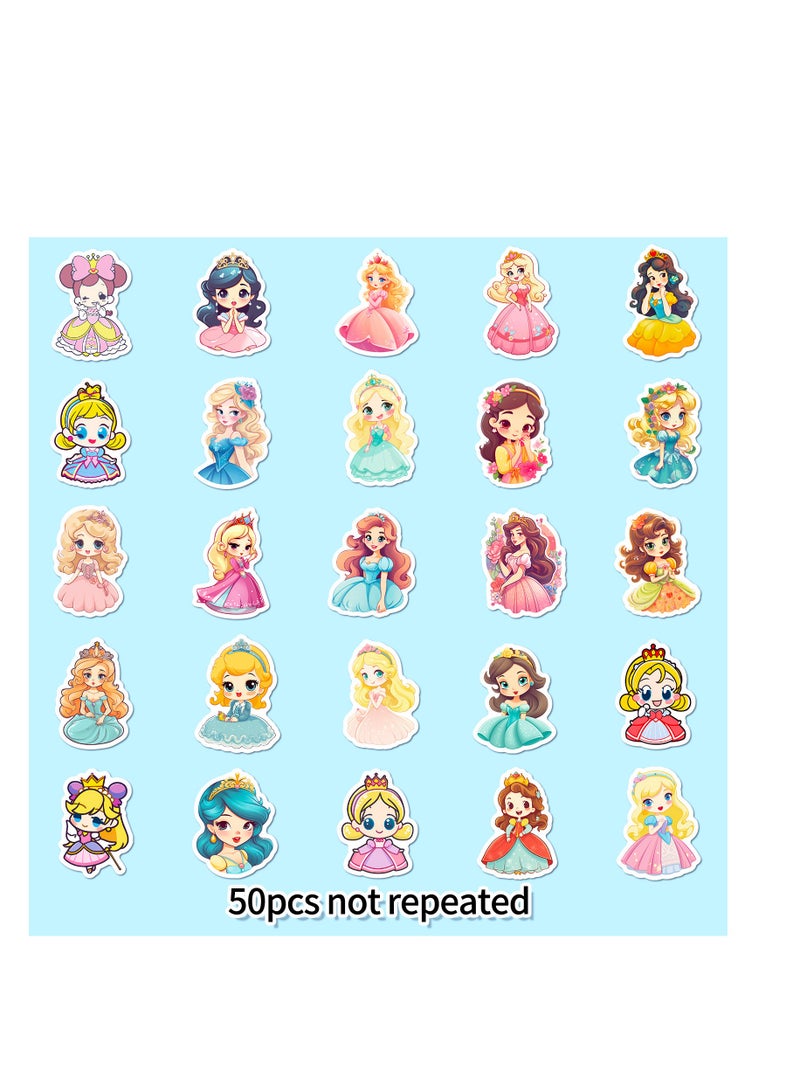 50pcs cartoon little girl princess dress stickers ,princess stickers for girls, cartoon princess stickers for water bottles scrapbook laptop phone skateboard bike  - Image 3