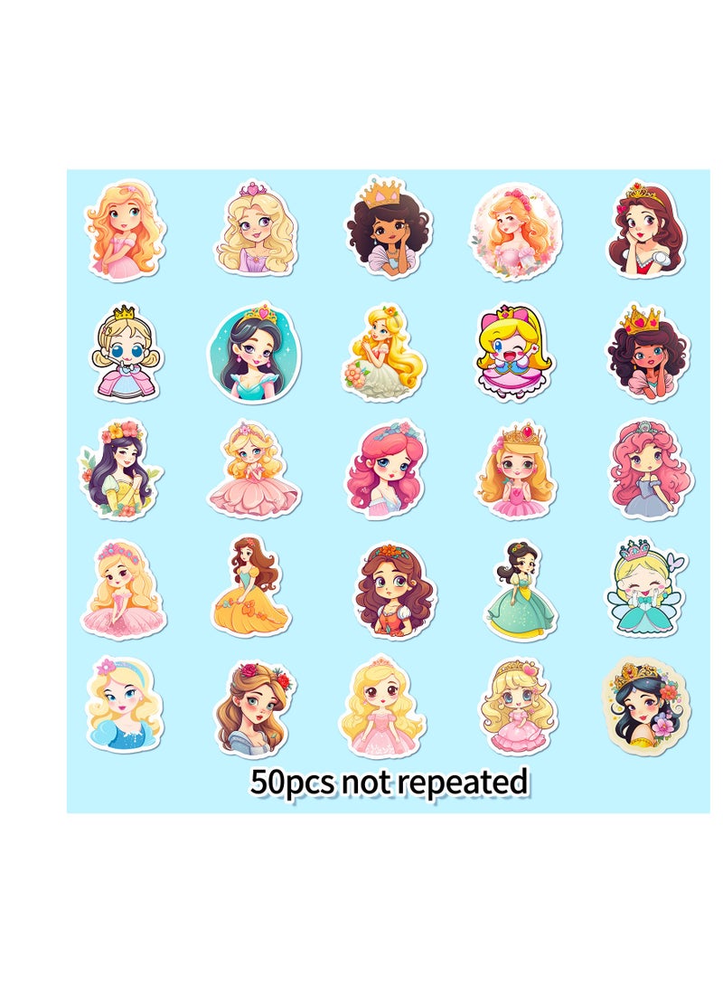 50pcs cartoon little girl princess dress stickers ,princess stickers for girls, cartoon princess stickers for water bottles scrapbook laptop phone skateboard bike  - Image 4