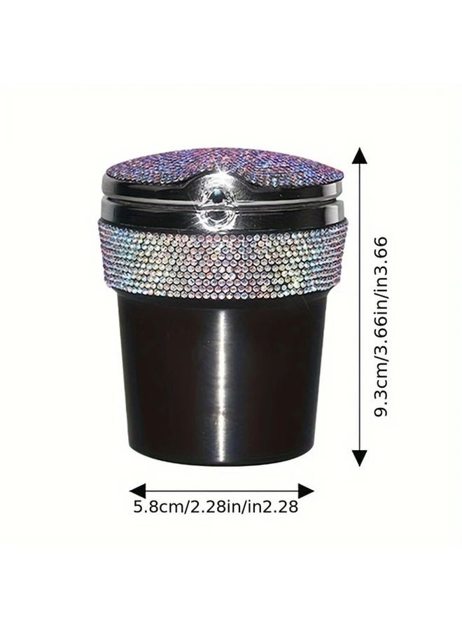 Colored Rhinestone Round Ashtray With Lid For Home Office Car Desktop Decoration - Image 4