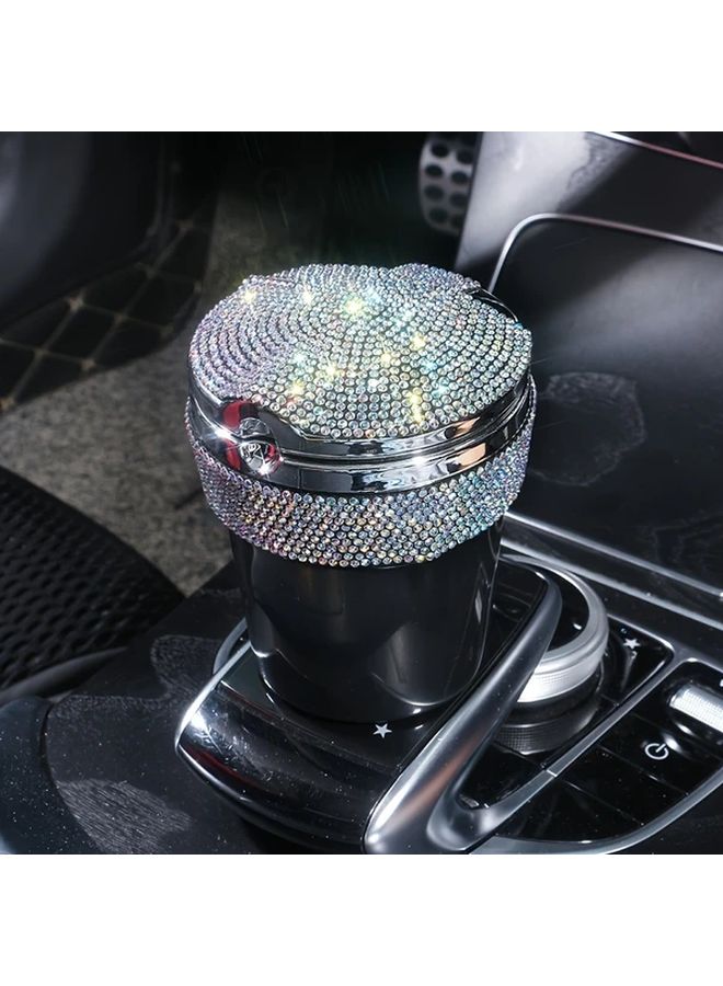 Colored Rhinestone Round Ashtray With Lid For Home Office Car Desktop Decoration - Image 1