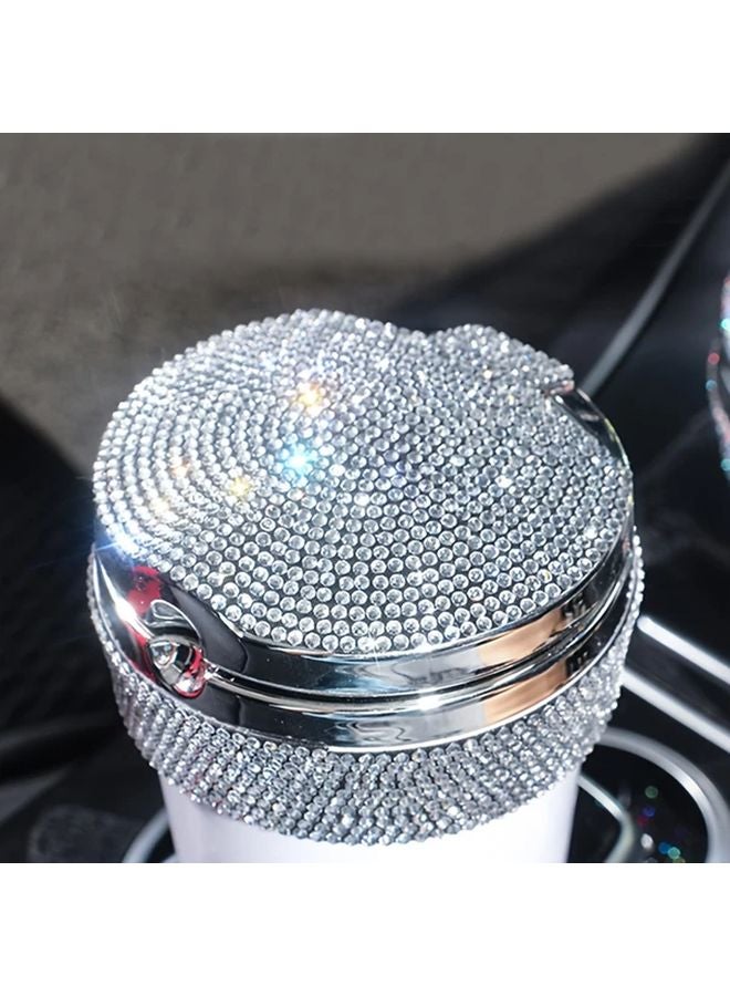 Colored Rhinestone Round Ashtray With Lid For Home Office Car Desktop Decoration - Image 3