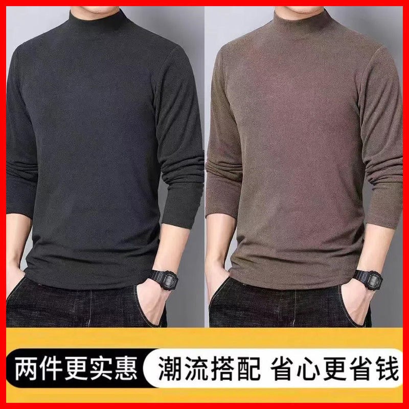 2023 New Style Inner Wear Fashionable Men'S German Top Semi-High Collar Base Shirt Double-Sided Fleece-Lined Long-Sleeved T-Shirt - Image 5