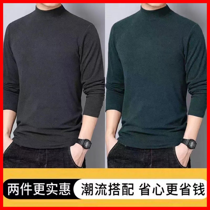 2023 New Style Inner Wear Fashionable Men'S German Top Semi-High Collar Base Shirt Double-Sided Fleece-Lined Long-Sleeved T-Shirt - Image 3