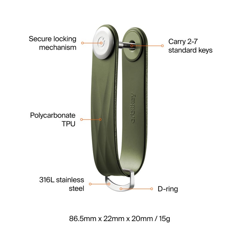 Orbitkey Active Key Organizer Lite â€“ Durable Holder with Elastic Polymer Band, Carabiner Ring & Secure Locking Mechanism â€“ Slim Pocket-Friendly Keychain for Everyday Carry & Travel (Hunter Green) - Image 5
