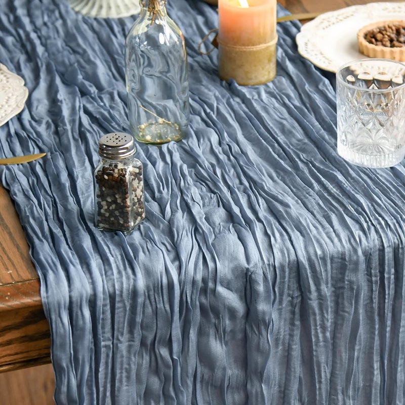 Artoid Mode Boho Dusty Blue Gauze Wedding Cheesecloth Table Runner, 35x120 Inch Seasonal Fabric Kitchen Dining Holiday Table Decor for Home Party - Image 1