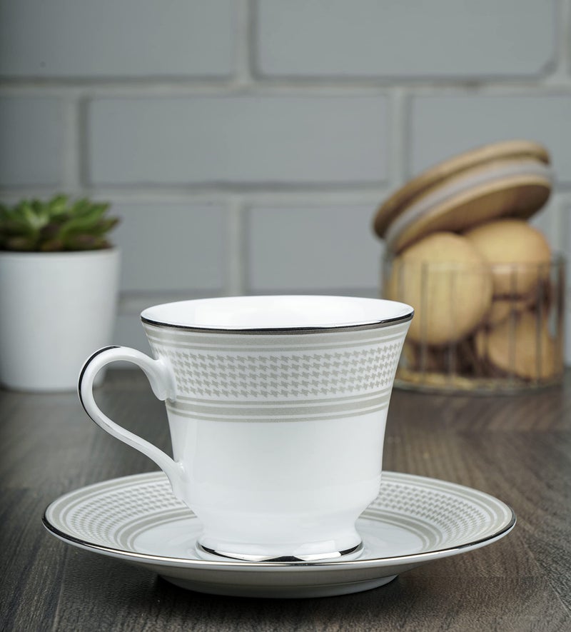 DANKOTUWA, world-class tableware Dankotuwa Porcelain Platinum Luxury Cup and Saucer Set for Tea Coffee | Vegan | Scratch Resistant | Hard Chip Resistant | 200 ml | 12 Pieces (Set of 6) Menuna Platinum - Image 4