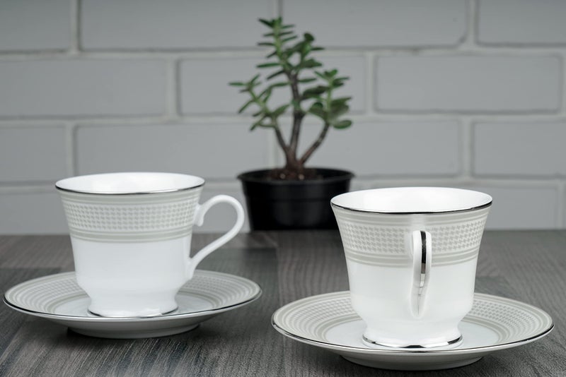 DANKOTUWA, world-class tableware Dankotuwa Porcelain Platinum Luxury Cup and Saucer Set for Tea Coffee | Vegan | Scratch Resistant | Hard Chip Resistant | 200 ml | 12 Pieces (Set of 6) Menuna Platinum - Image 5