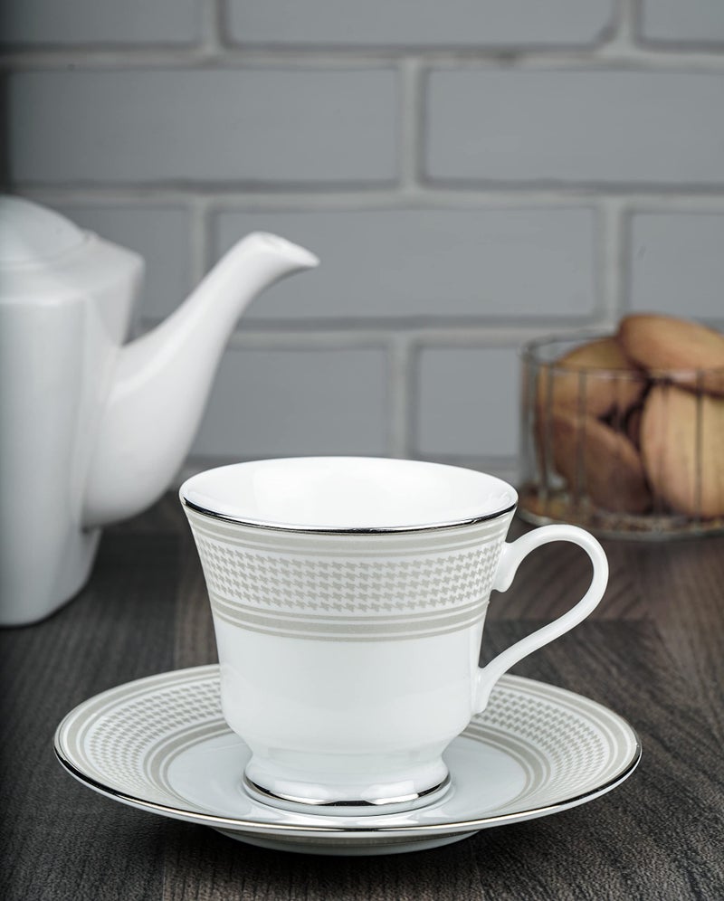 DANKOTUWA, world-class tableware Dankotuwa Porcelain Platinum Luxury Cup and Saucer Set for Tea Coffee | Vegan | Scratch Resistant | Hard Chip Resistant | 200 ml | 12 Pieces (Set of 6) Menuna Platinum - Image 3