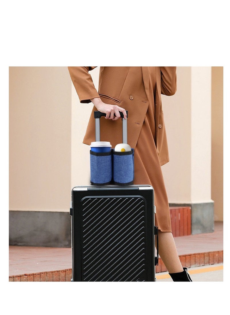 حامل أكواب الأمتعة، حامل أكواب السفر للأمتعة، حامل مشروبات الأمتعة، تجميع كوبين من القهوة لحقيبة السفر ذات العجلات، حقيبة سفر صغيرة، حقيبة أكواب - Image 1