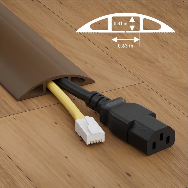 D-Line 6ft Floor Cord Cover, Cable Protector, Hide Extension Cords, Protect Cords, Prevent Cable Trips, Heavy Duty Cord Hider - Cable Cavity = 0.63" (W) x 0.31" (H) - Brown - Image 3