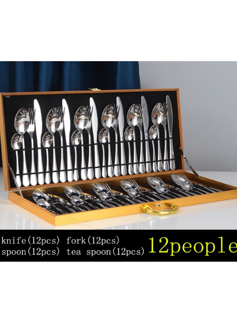 general Western tableware set, stainless steel high-grade tableware, knife, fork and spoon combination, silver four-main piece set, 48-piece gift box. - Image 3