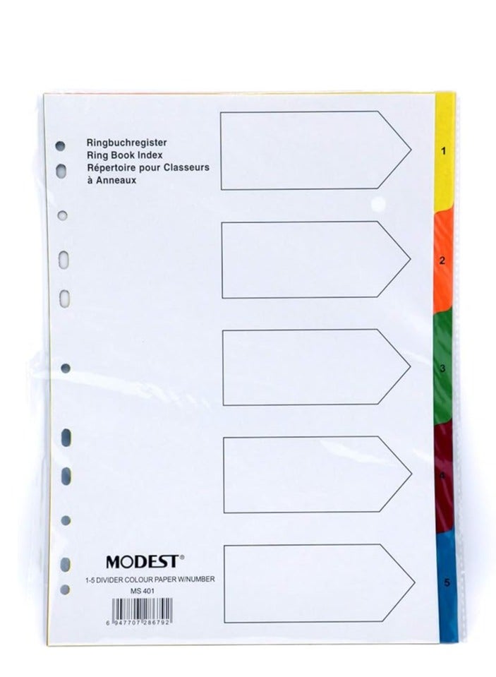 MODEST Paper Divider A4 1-5 Color with Number (MS401) - Set of 10