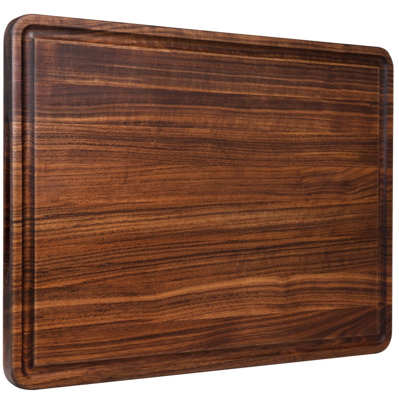 AZRHOM XL Large Walnut Wood Cutting Board for Kitchen 20x15 Gift Box with Juice Groove Handles Nonslip Mats Thick Reversible Butcher Block Chopping Board