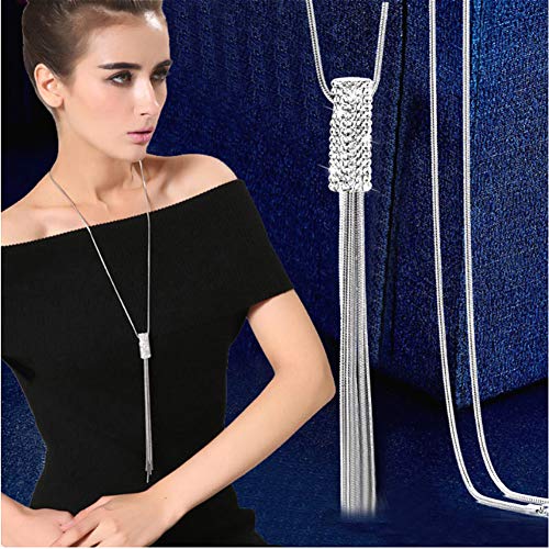 Sither Cathercing Rhinestone Tassel Pendant Long Necklace for Women Sweater Chain Statement Necklace Choker Adjustable Elegant Jewelry Crystal Accessories Dressy Collocation Winter Evening Party Wedding - Image 2