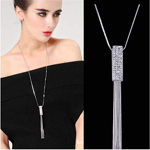 Sither Cathercing Rhinestone Tassel Pendant Long Necklace for Women Sweater Chain Statement Necklace Choker Adjustable Elegant Jewelry Crystal Accessories Dressy Collocation Winter Evening Party Wedding - Image 3