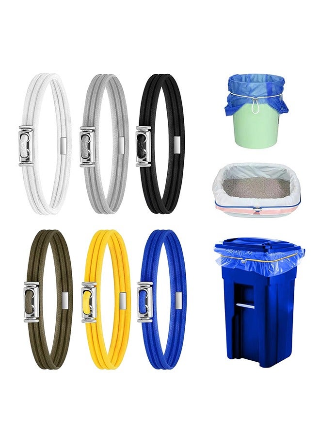 مجموعة من 6 أشرطة مطاطية لصناديق القمامة، أشرطة مطاطية لصناديق القمامة قابلة للتعديل، تناسب علب القمامة سعة 8-33 جالون، أشرطة مطاطية ملونة لصناديق القمامة المنزلية جيدة للمدرسة والمكتب في المنزل والمدرسة في الأماكن المغلقة والخارجية، 6 ألوان - Image 1