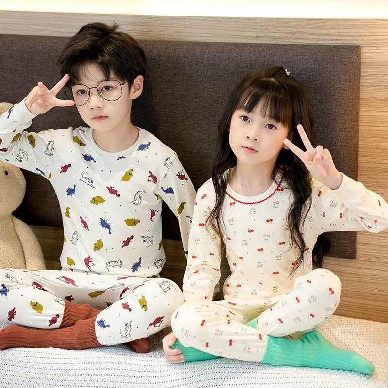 Cotton Cartoon Printed Children'S Home Clothing Suit 24 New Boys And Girls Thermal Underwear Suit - Image 3