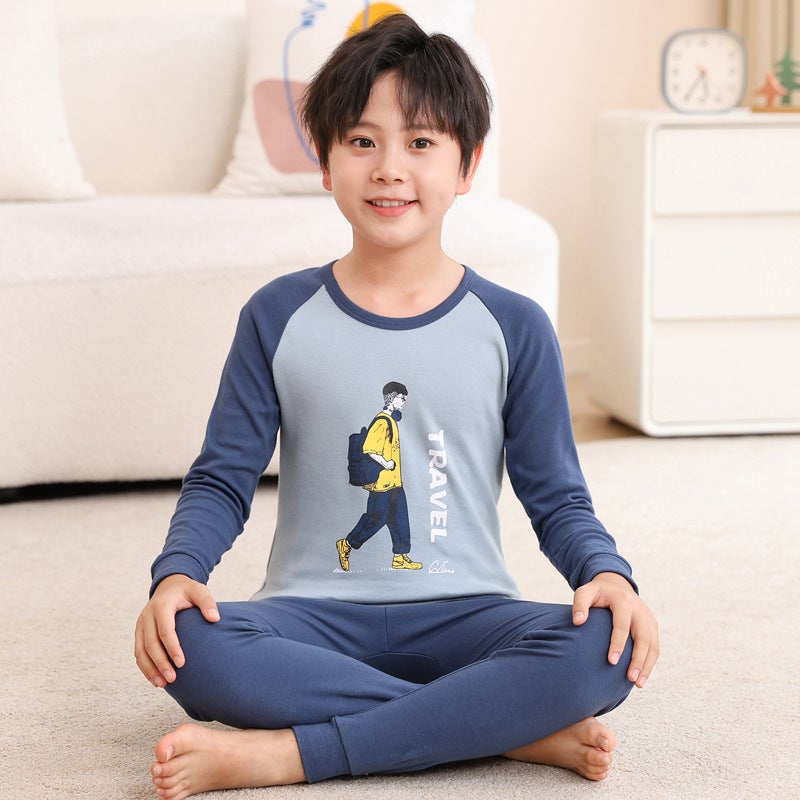 Cotton Cartoon Printed Children'S Home Clothing Suit 24 New Boys And Girls Thermal Underwear Suit - Image 1