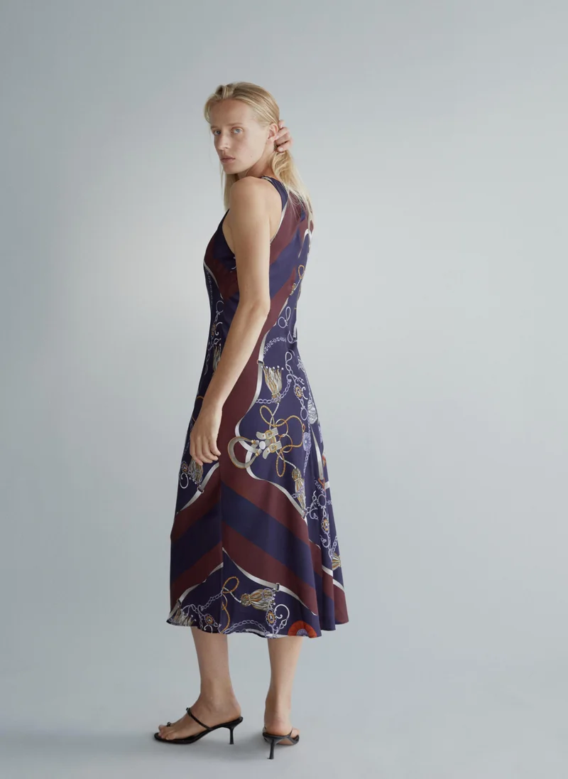 Mango 56-NAVY Chain Print Halter Dress for Women | Best Price UAE