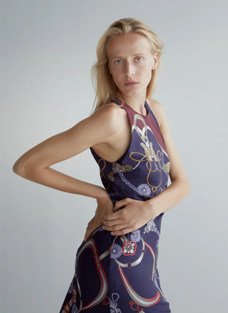Mango 56-NAVY Chain Print Halter Dress for Women | Best Price UAE