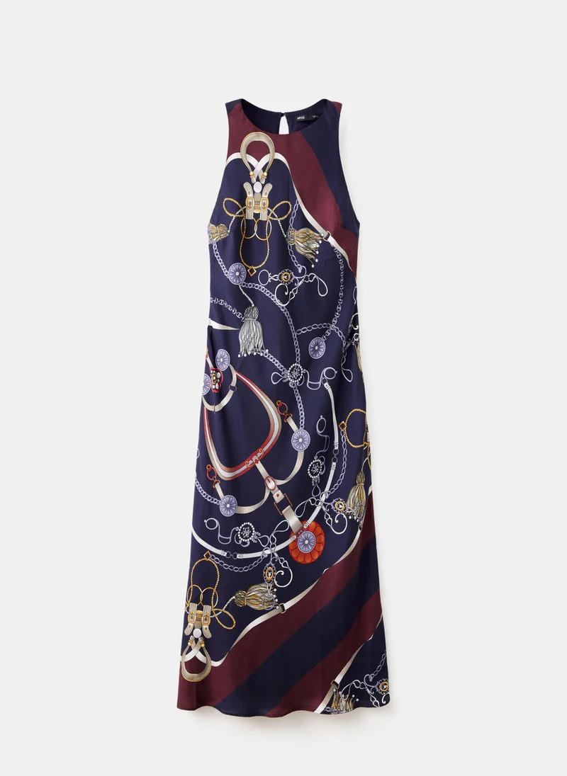 Mango 56-NAVY Chain Print Halter Dress for Women | Best Price UAE