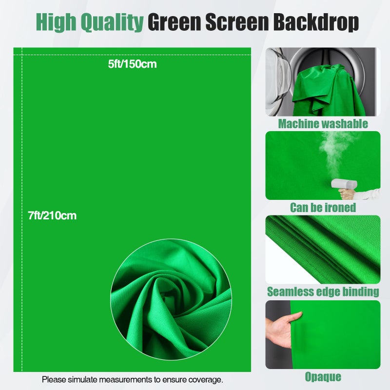 Qoolfoto Green Screen Backdrop Kit, 5Ã—7ft Portable Greenscreen Background with Adjustable T-Shaped Stand, 5 Clamps, Carrying Bag for Parties, Streaming, Photography, Zoom, Gaming, Video Studio - Image 2