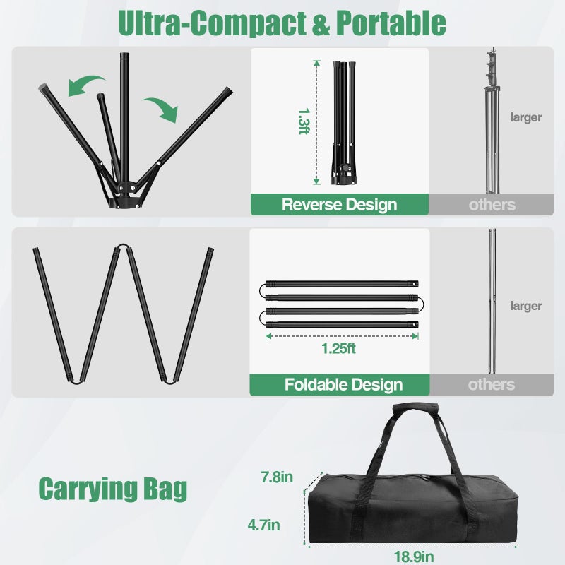 Qoolfoto Green Screen Backdrop Kit, 5Ã—7ft Portable Greenscreen Background with Adjustable T-Shaped Stand, 5 Clamps, Carrying Bag for Parties, Streaming, Photography, Zoom, Gaming, Video Studio - Image 4