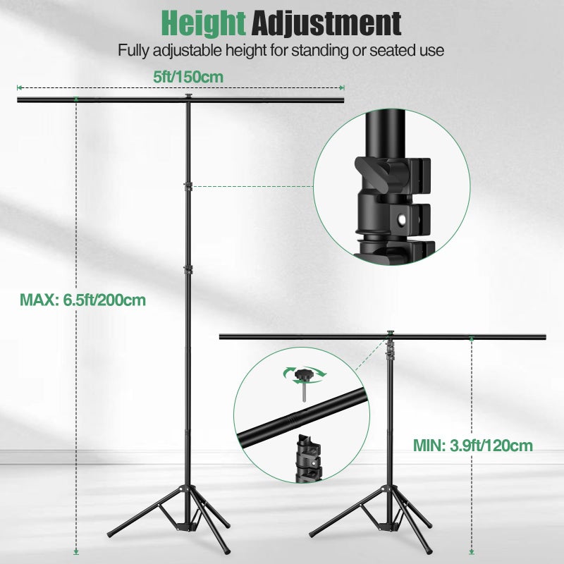 Qoolfoto Green Screen Backdrop Kit, 5Ã—7ft Portable Greenscreen Background with Adjustable T-Shaped Stand, 5 Clamps, Carrying Bag for Parties, Streaming, Photography, Zoom, Gaming, Video Studio - Image 3