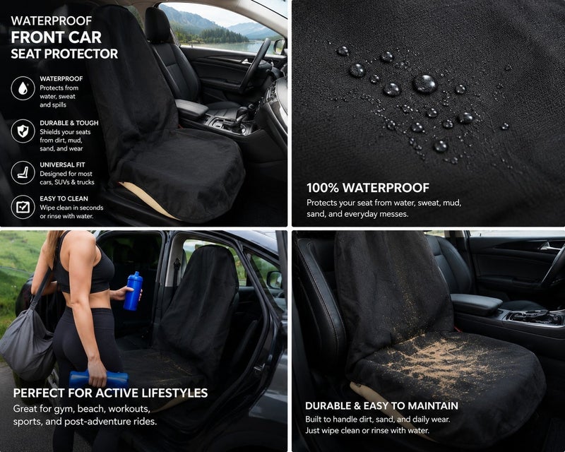 Dunekart Waterproof Sweating Car Seat Covers for Front Seats, Universal Fit Non Slip Bucket SEAT Protector Posts ,Gym Workout Beach, Swimming, Hiking, Compatible with SUVs, Cars, Trucks, Machine Washable (Black)1 Piece - Image 3