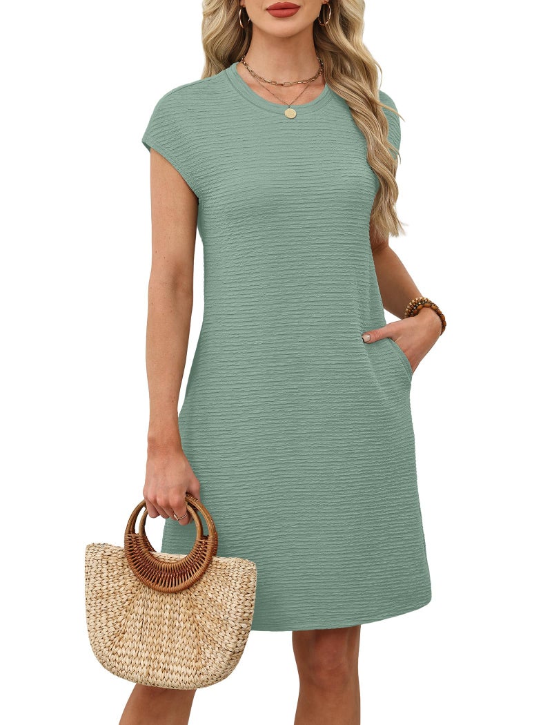 Sampeel Summer Dresses for Women 2026 Spring Dresses Beach Vacation Outfits Summer Clothes Cruise Fashion Clothing Short Sleeve Sundresses Resort Wear Easter Hawaiian Green L - Image 3