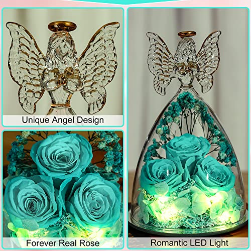 Tiaronics Mothers Day Rose Gifts for Women Preserved Real Flower in Glass Angel Figurines Roses for Delivery Prime Birthday Gifts for Mom Grandma Girlfriend Wife Her - Tify Blue - Image 5