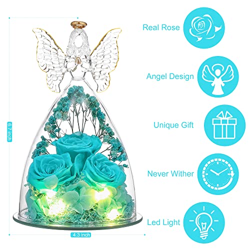 Tiaronics Mothers Day Rose Gifts for Women Preserved Real Flower in Glass Angel Figurines Roses for Delivery Prime Birthday Gifts for Mom Grandma Girlfriend Wife Her - Tify Blue - Image 3