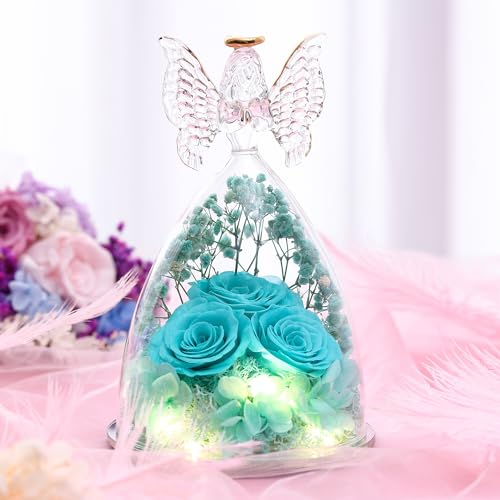 Tiaronics Mothers Day Rose Gifts for Women Preserved Real Flower in Glass Angel Figurines Roses for Delivery Prime Birthday Gifts for Mom Grandma Girlfriend Wife Her - Tify Blue - Image 4