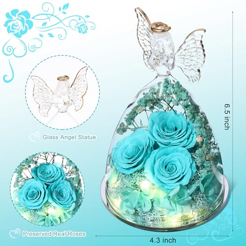 Tiaronics Mothers Day Rose Gifts for Women Preserved Real Flower in Glass Angel Figurines Roses for Delivery Prime Birthday Gifts for Mom Grandma Girlfriend Wife Her - Tify Blue - Image 2