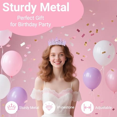 Papoopy Birthday Tiara and Crown with Sash, Birthday Tiara for Women Party (Purple) - Image 3