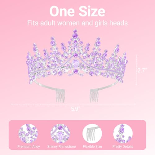 Papoopy Birthday Tiara and Crown with Sash, Birthday Tiara for Women Party (Purple) - Image 2
