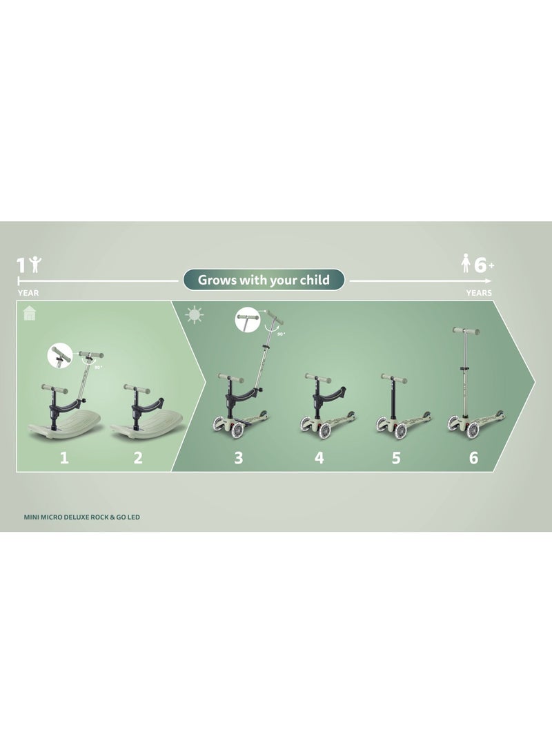 Micro Mini Micro Deluxe Rock & Go LED Olive Sage | Deluxe Rock Scooter for Kids | Kids Scooter Deluxe Rock | Rock & Go LED Scooter - Image 5