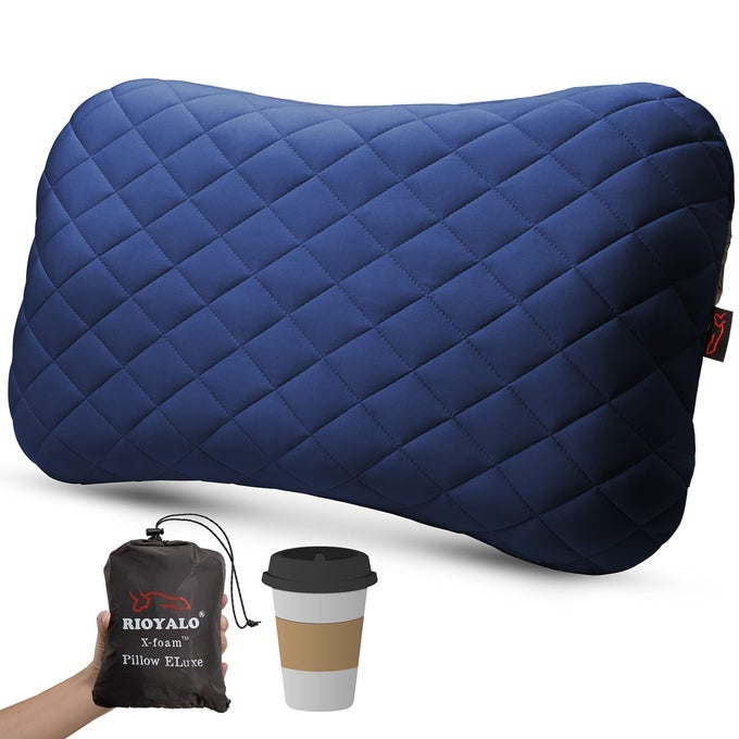 XL INFLATABLE CAMPING PILLOW ELUXE W REMOVABLE PADDED COVER XFOAM COMFORTABLE WASHABLE ULTRALIGHT PORTABLE NECK LUMBAR SUPPORT BACKPACKING HIKING TRAVEL AIR XLARGE OCEAN BLUE