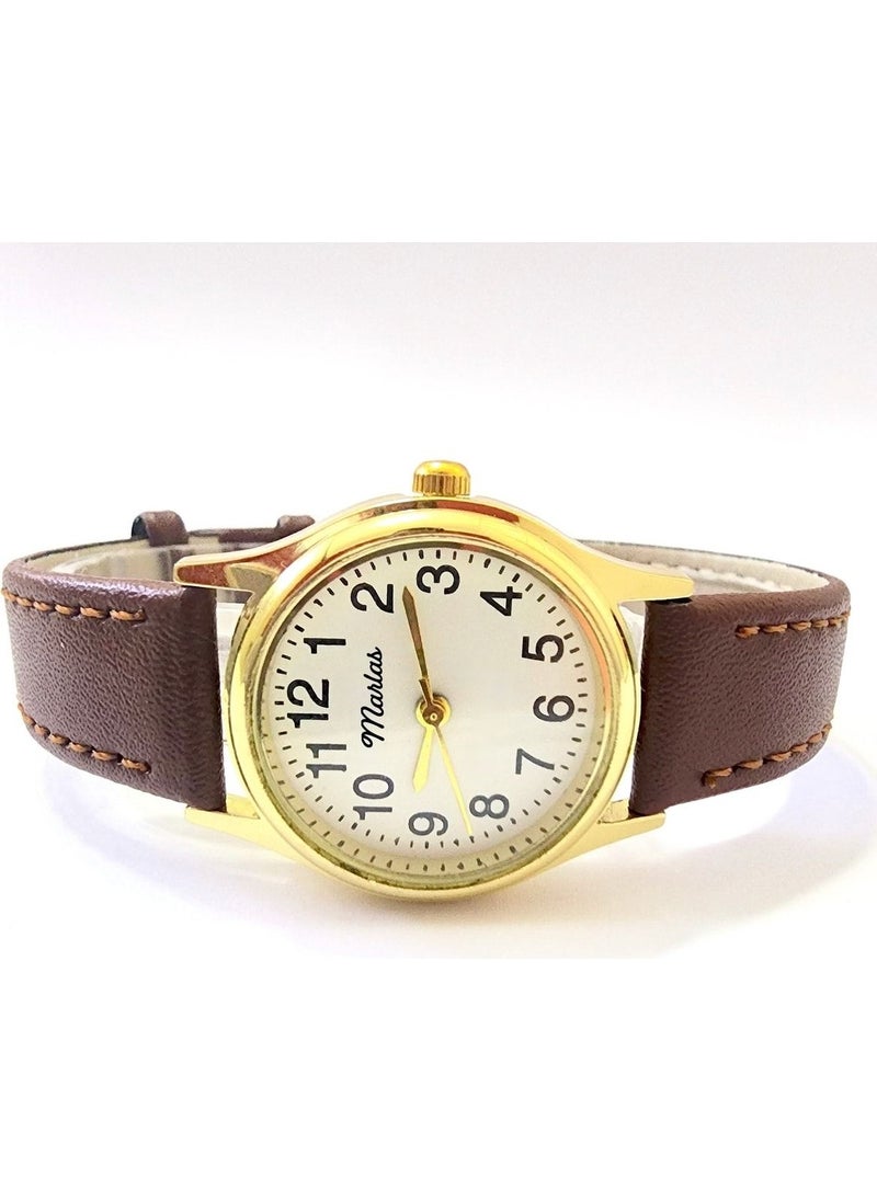Tekno Trust Retro Women's Wristwatch, Vintage Design, Classic Design, Gold / Gold Color, Minimal, With Strap  - Image 1