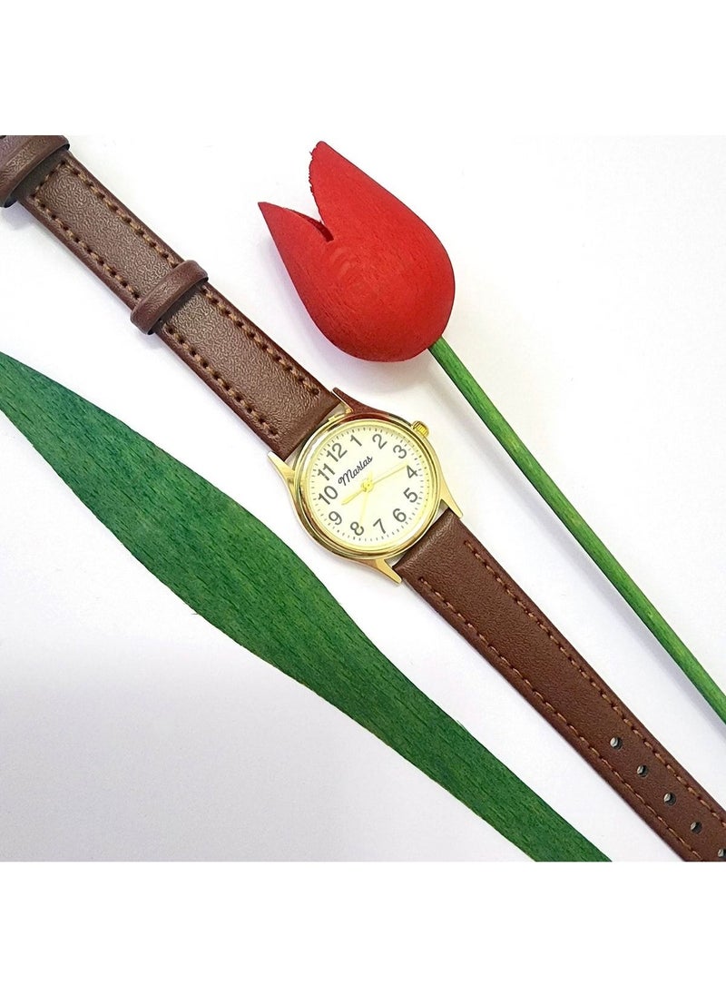 Tekno Trust Retro Women's Wristwatch, Vintage Design, Classic Design, Gold / Gold Color, Minimal, With Strap  - Image 4