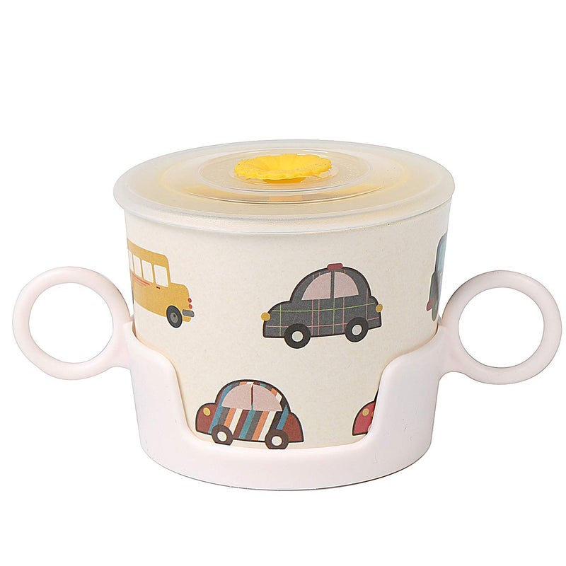 shopwithgreen 7Pcs/Set Bamboo Kids Dinnerware Set - Children Dishes - Food Plate Bowl Cup Spoon Fork Set Dishware, Cartoon Tableware, Dishwasher Safe Kids Healthy Mealtime, BPA Free - Image 4