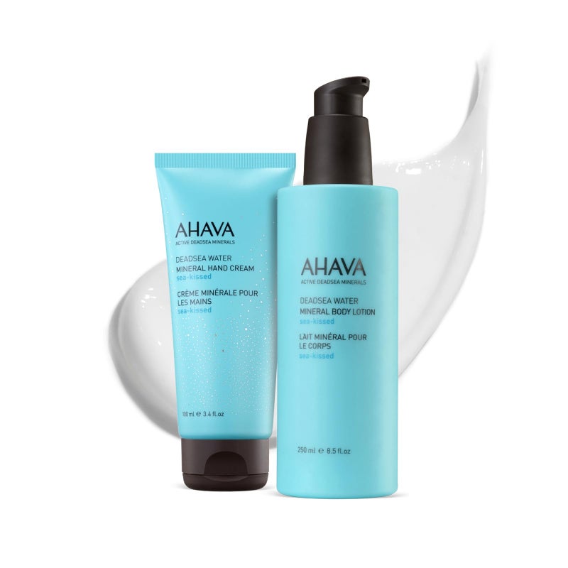 AHAVA SeaKissed Hand Body Care Set Includes Hand Cream 100ml Body Lotion 85 FlOz Enriched with Dead Sea Minerals Magnesium Refreshing SeaKissed Fragrance