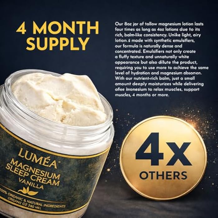 Lepac Magnesium Cream for Adults & Kids, Tallow-Based Lotion for Sleep Support, Vanilla Scented, Arnica Cream, Eczema Relief, Calming Nighttime Routine, 8 fl oz (4 Month Supply) - Image 4