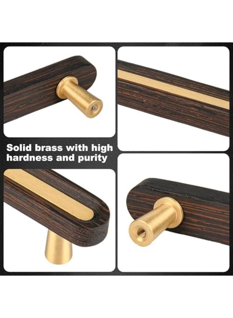 SYOSI Solid Brass and Wooden Kitchen Cabinet Pulls, 2 Pack 3-3/4 Inch Brass Dresser Drawer Handles, Modern Furniture Hardware Pulls for Bathroom Bedroom Living Cabinets - Image 5
