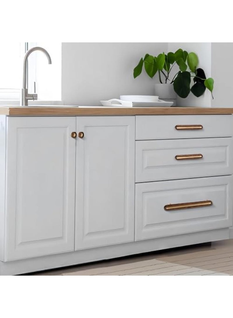 SYOSI Solid Brass and Wooden Kitchen Cabinet Pulls, 2 Pack 3-3/4 Inch Brass Dresser Drawer Handles, Modern Furniture Hardware Pulls for Bathroom Bedroom Living Cabinets - Image 4