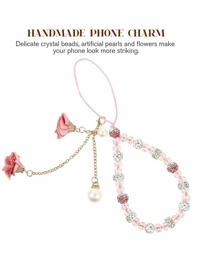 Y&D Cell Phone Straps, Creative Crystal Flower Pendant Charm Strap Charm, Non- Slip Lanyard Cute Pocket Keychain for Car Key Purse Decoration Accessories (Pink) - Image 3