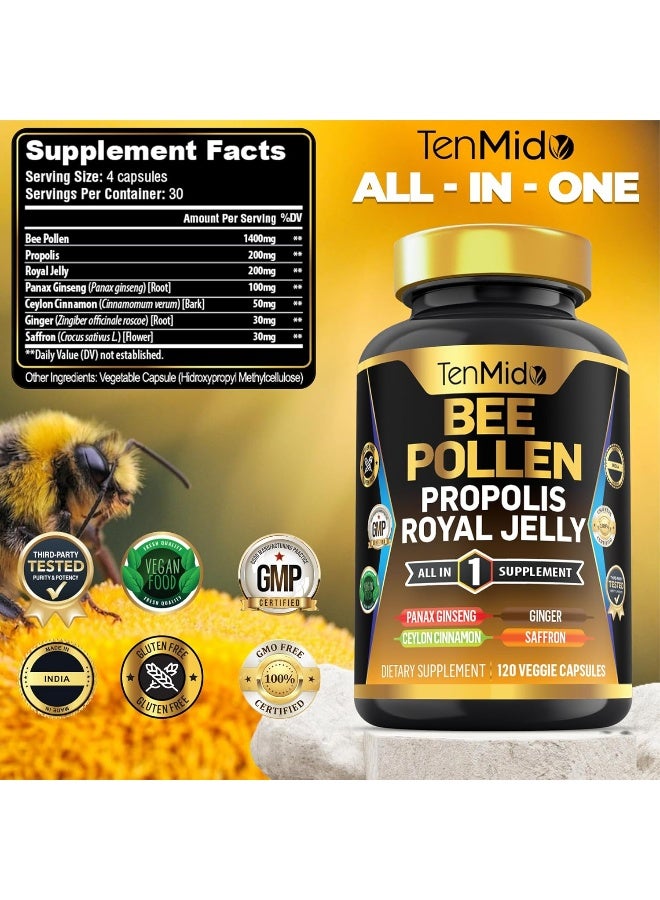 Tenmido Bee Pollen Supplement for Immune Support, 120 Capsules - Image 2
