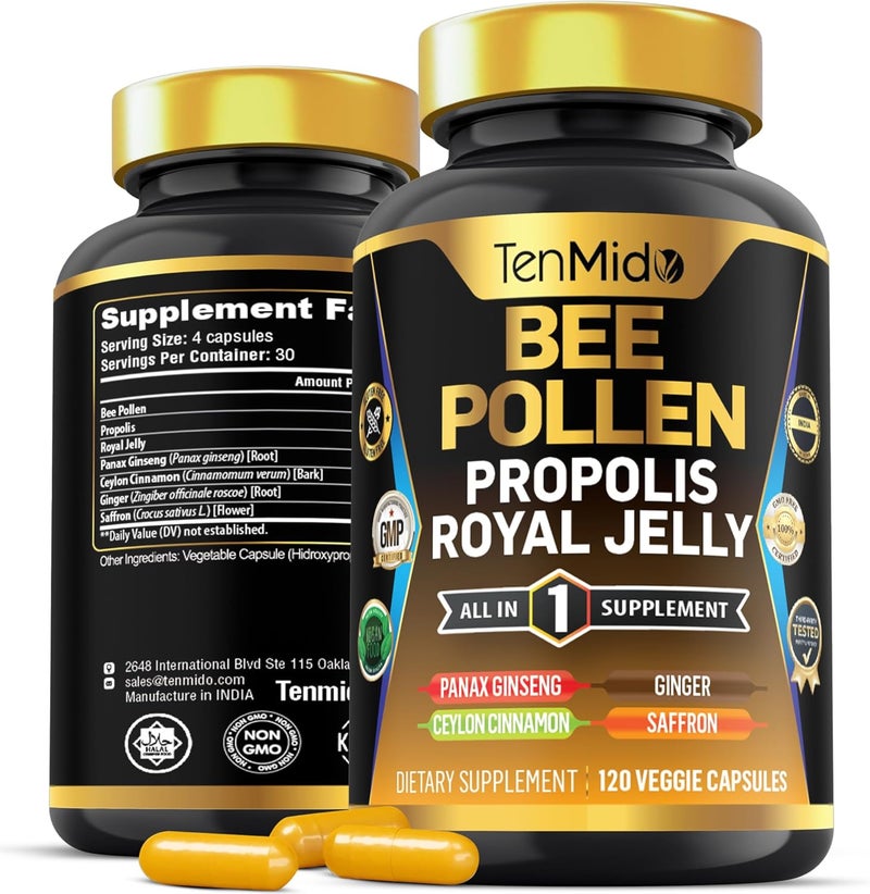 Tenmido Bee Pollen Supplement for Immune Support, 120 Capsules - Image 1
